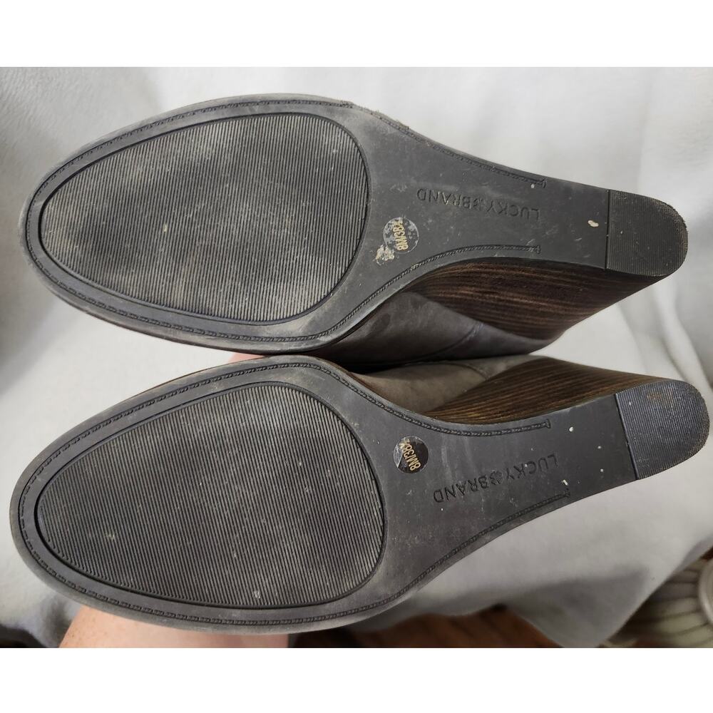 Lucky Brand Size 8 Leather Wedge Booties Tie Gray Short Boots Shoes - Picture 5 of 8